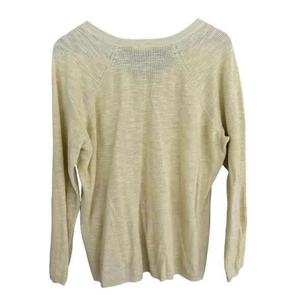 Eileen Fisher Linen Waffle Sweater XL V Neck Yellow Organic Boho Lagenlook - Picture 3 of 6